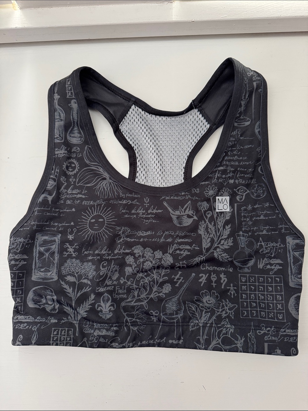 Malo Black Botanical Print Racerback Sports Bra